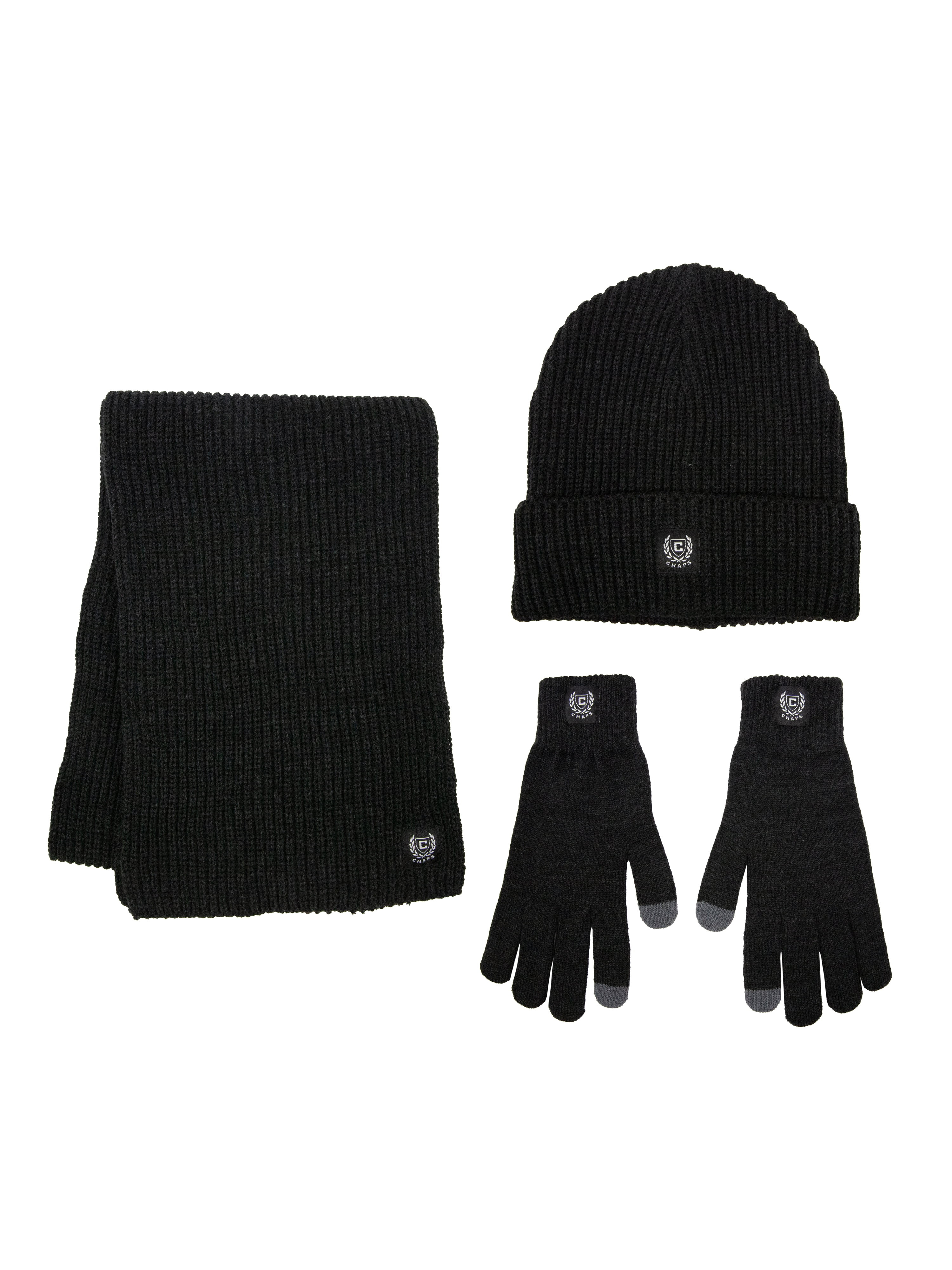Chaps Men's 3-Piece Marled Scarf, Beanie and Glove Set, One Size - Walmart.com | Walmart (US)