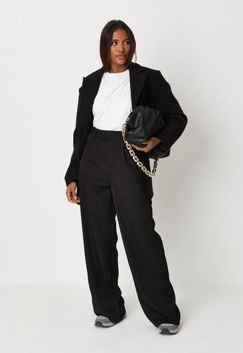 Black Pleated Wide Leg Masculine Trousers | Missguided (UK & IE)
