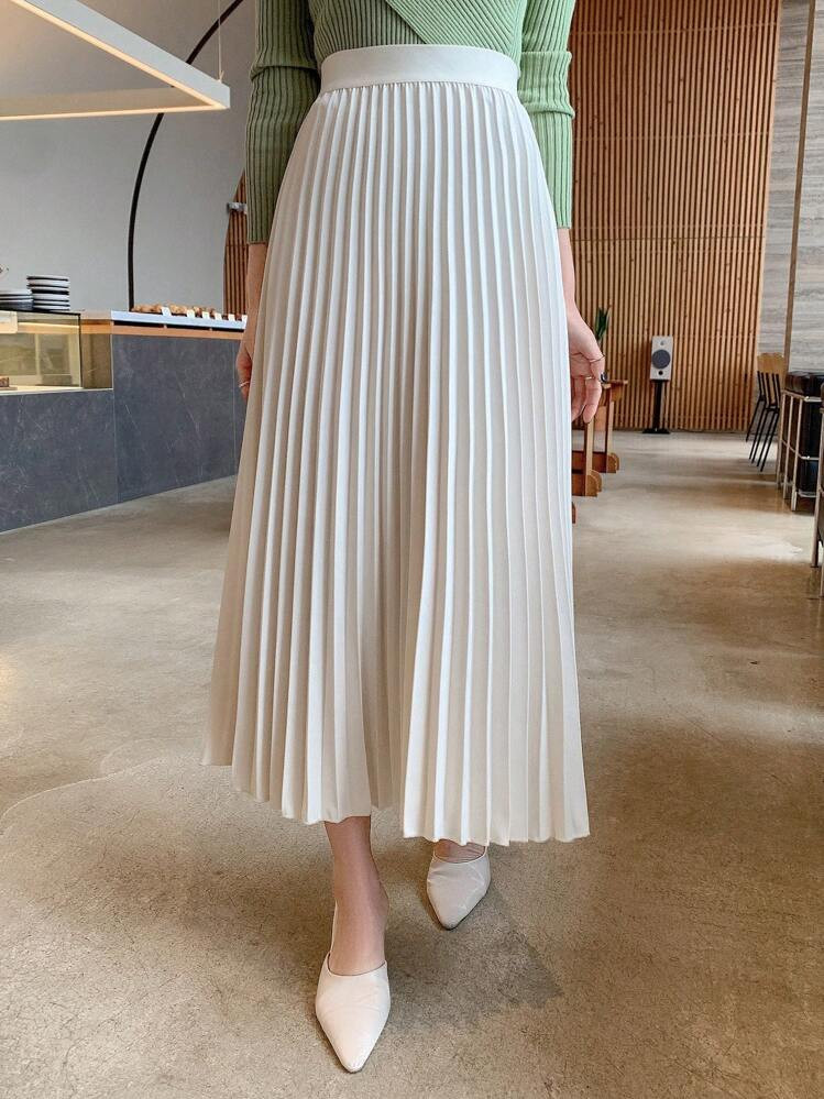 DAZY Solid Color Elegant Pleated Skirt For Women, Spring/Summer | SHEIN