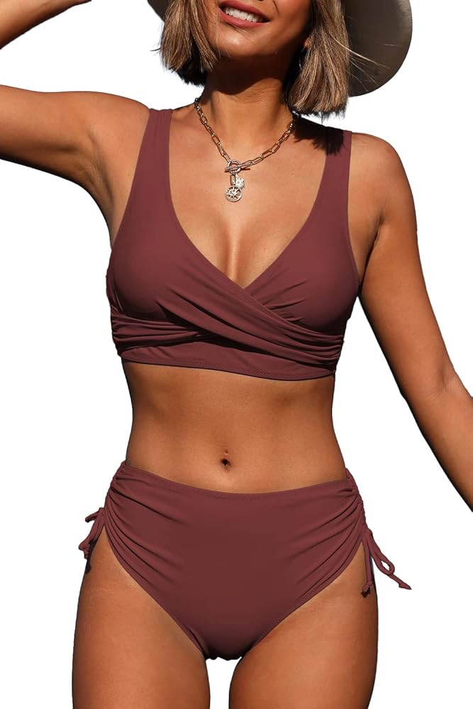 Women's High Waisted Bikini Twist Front Tie Back 2 Piece Swimsuits | Amazon (US)