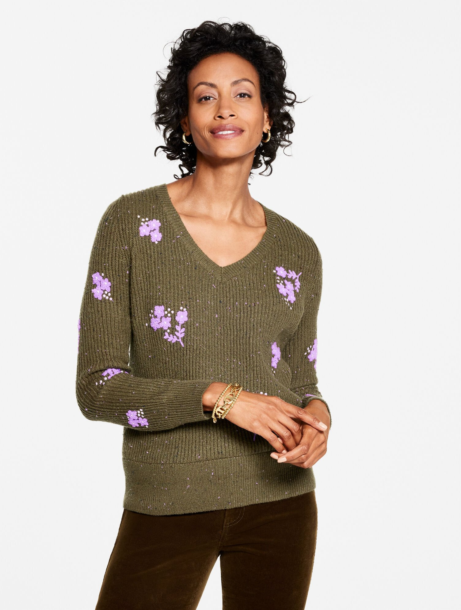 V-Neck Sweater - Textured Flower | Talbots