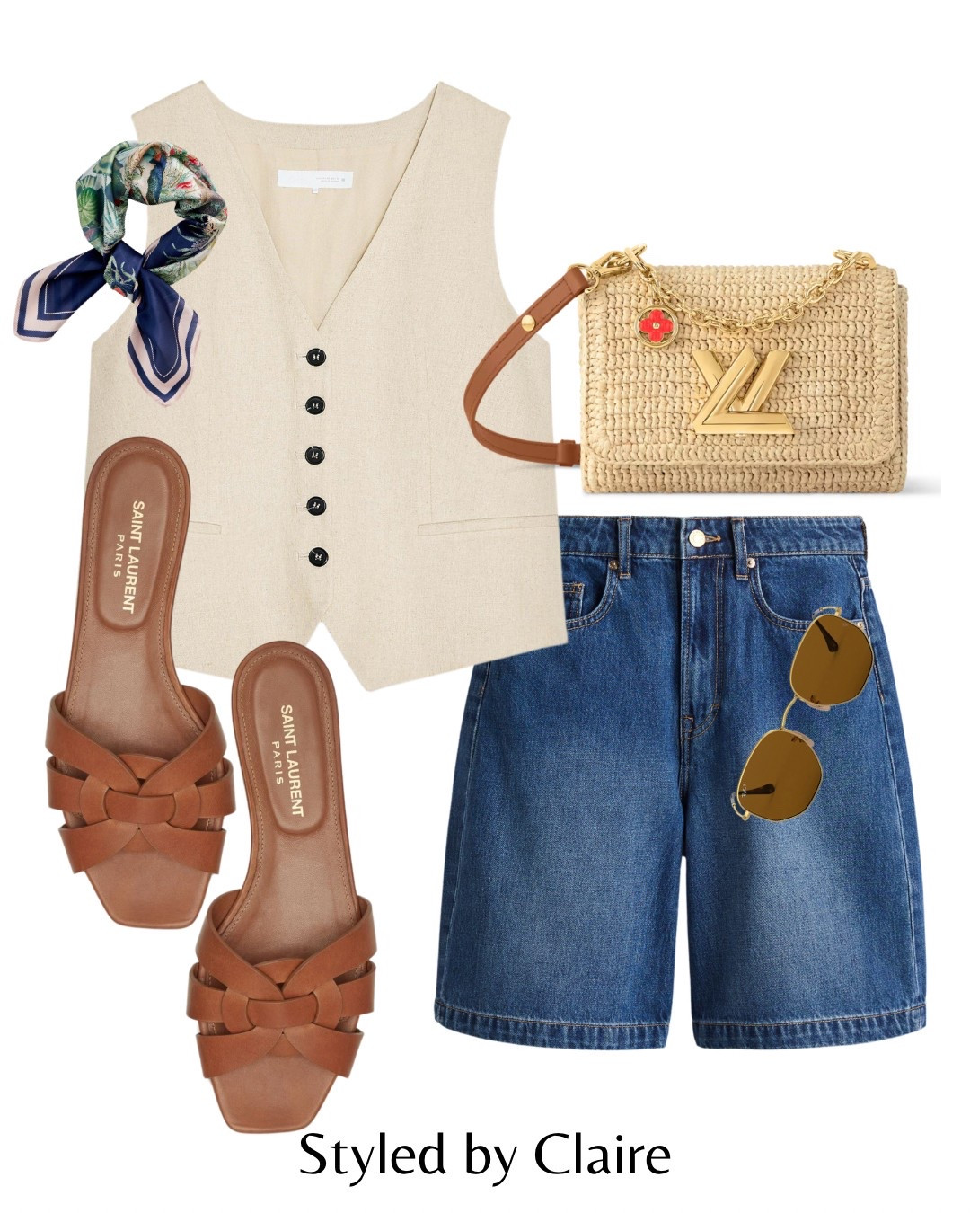 Waistcoat styling❤️‍🔥
Tags: Zara top H&M denim Bermuda shorts sandals saint Laurent Louis Vuitton raffia bag silk scarf fashion summer inspo outfit ideas chic women’s city break style Dubai Barcelona st tropez classy holiday vacation Parisian 

#LTKsummer #LTKstyletip