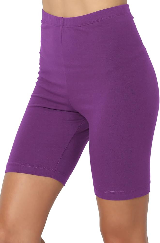 TheMogan Women's Mid Thigh Stretch Cotton Span High Waist Active Basic Short Leggings | Amazon (US)
