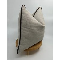 Beige Linen Throw Pillow Cover With Brown Pipping, Oatmeal Color Linen, Beige Pillowcase, Textured Cushion Pllowcase, Halloween Gift, 20x20 | Etsy (US)