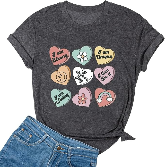 Yimoya Womens Cheetah Print Valentine Shirts Cute Buffalo Love Heart XOXO Graphic Tees Gifts | Amazon (US)