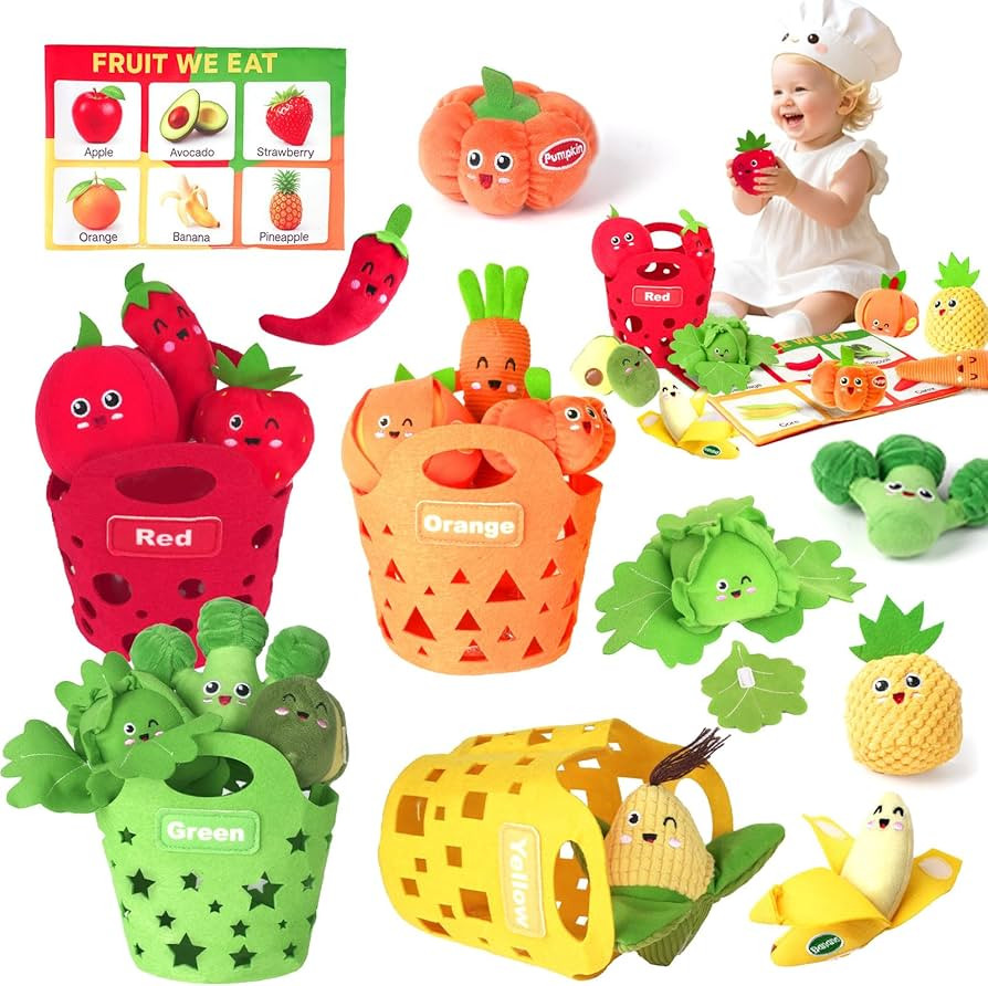 Baby Sensory Toys - Plush Color Sorting Fruit Veggie Baby Toys 6-12 Months, Pretend Play Food wit... | Amazon (US)