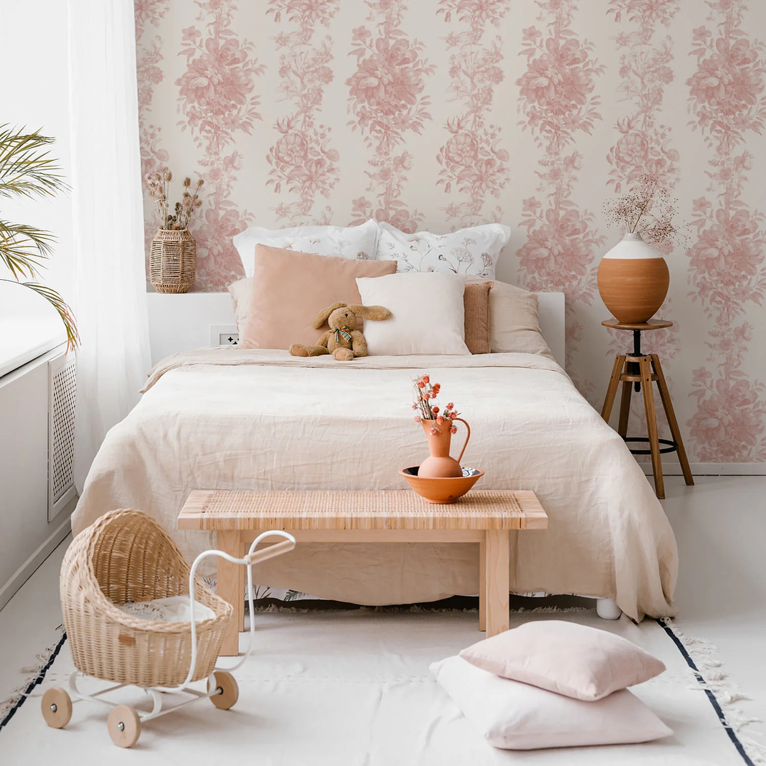 Pink toile pattern wallpaper | Livettes Wallpaper
