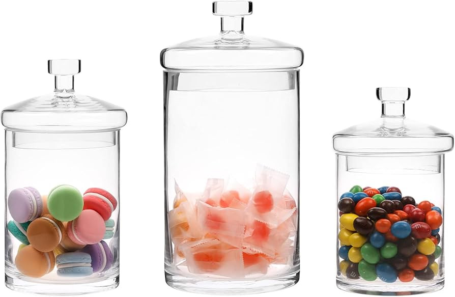 MyGift Glass Apothecary Jar Set with Clear Lid - Decorative Kitchen and Bath Storage Canisters, W... | Amazon (US)