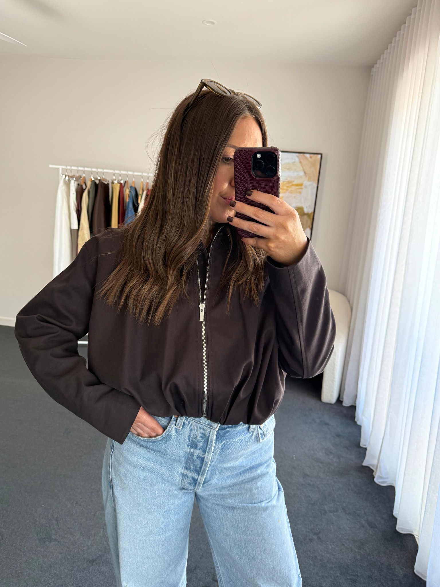 Choc suede bomber from Witchery 🤎

Jeans: COH Ayla 
Sunnies: YSL

#LTKsummer #LTKFashionMonth #LTKaustralia