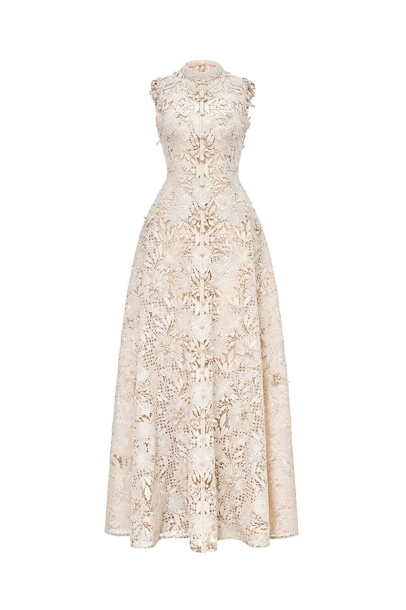 BEIGE FLOWER BEADED MAXI DRESS | Montsand | CULT MIA | CULT MIA UK LTD