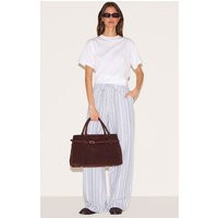 Blue Pinstripe Printed Drawstring Waist Slouchy Trousers, Blue | PrettyLittleThing UK