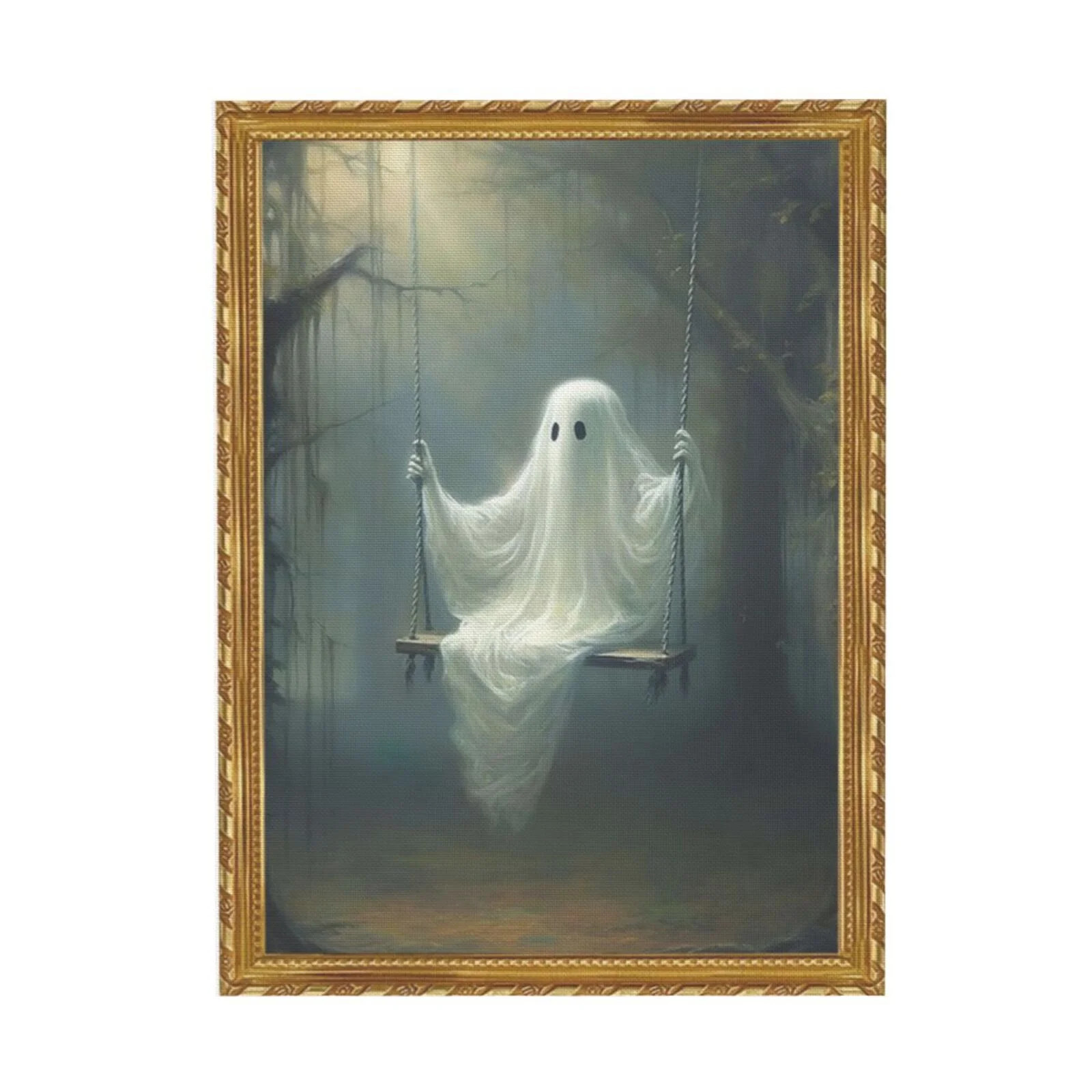 ALOUYA Vintage Cute Ghost Canvas Wall Art, Funny Ghost on A Swing in The Forest Aesthetic Poster,... | Walmart (US)