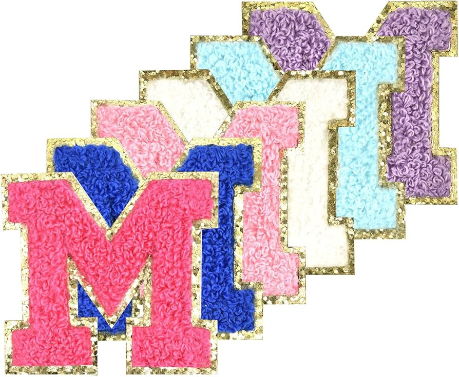 6Pcs Self Adhesive Chenille Letter Patches Iron on Varsity Preppy Letter Patches Stick on Glitter... | Amazon (US)