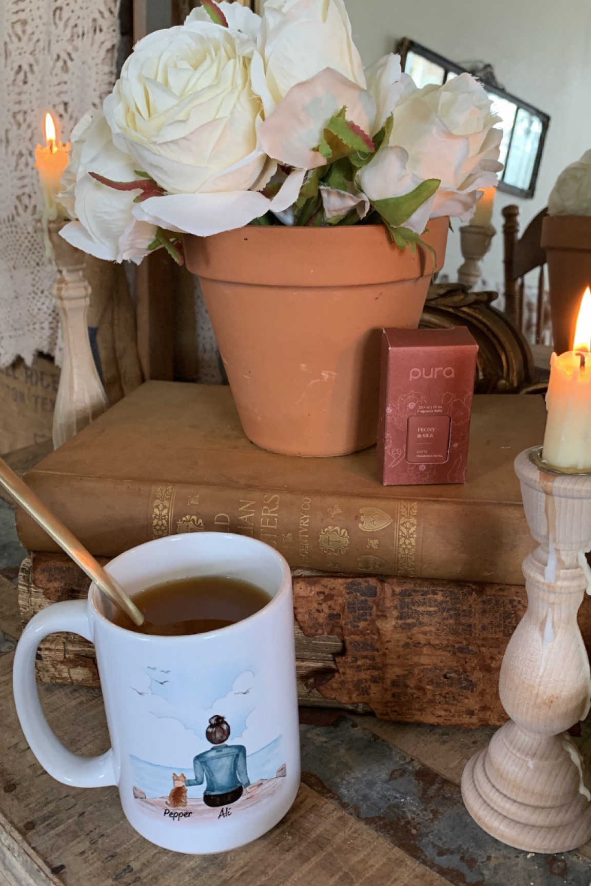 morning coffee with me. I love my custom mug Pepper & I. New Pura fragrance is amazing #LTKhomedecor #LTKstyle #LTKfind 

#LTKGiftGuide #LTKstyletip #LTKhome