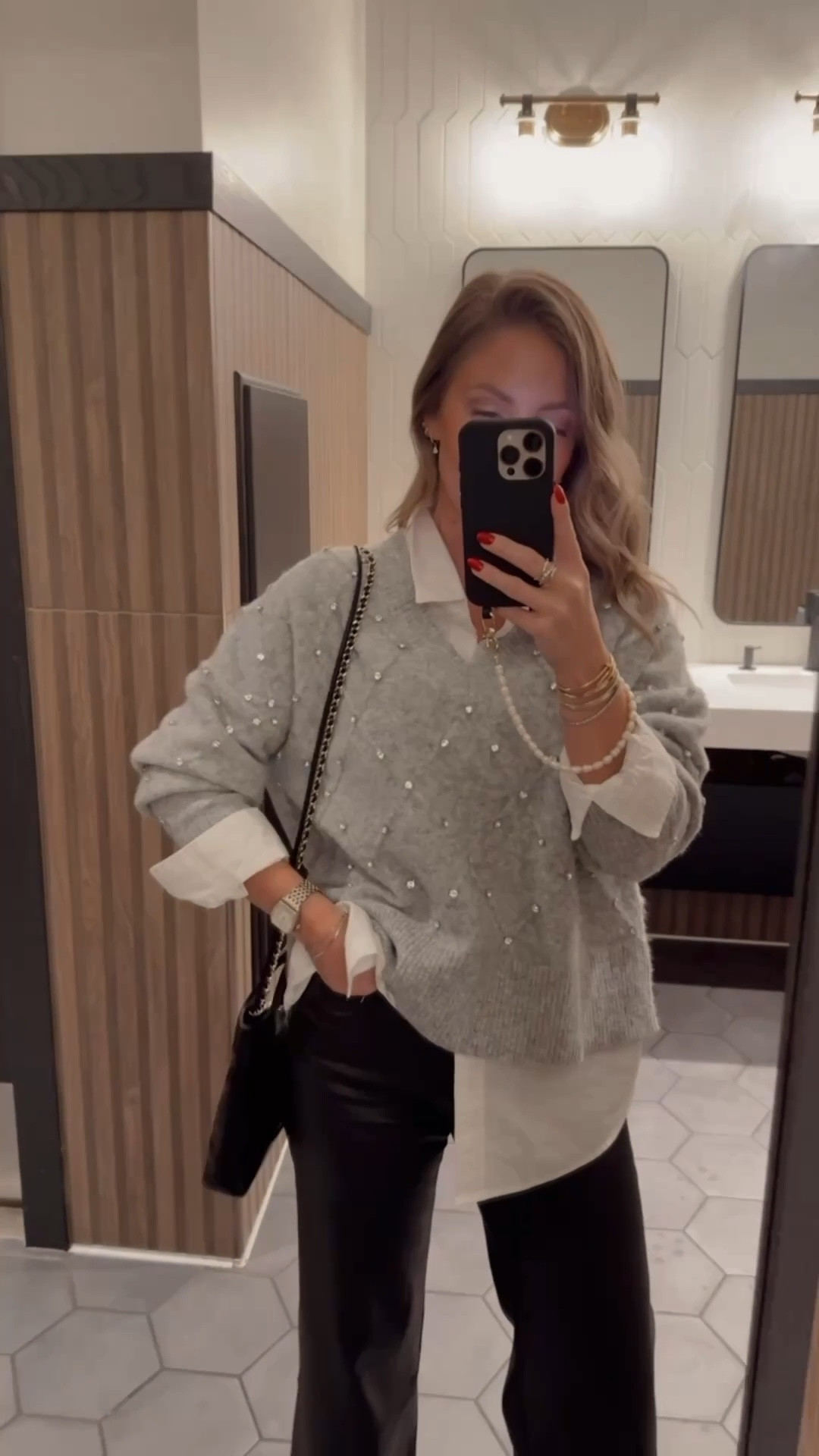 Small sweater / XS button down / size down in these coated denim (SO COMFY!) ❤️🎄

#LTKootd #LTKHoliday #LTKPetite