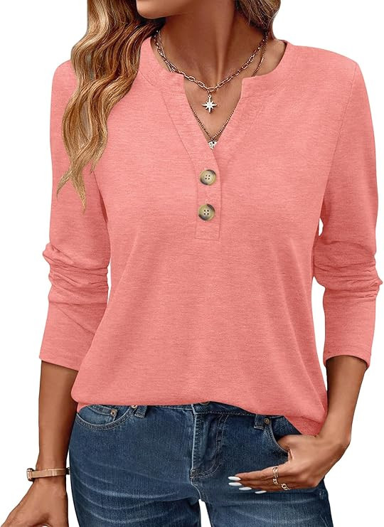 GKBK Womens Long Sleeve Tops Fall Clothing V Neck Casual Shirts Button Dressy Trendy Blouses Loos... | Amazon (US)