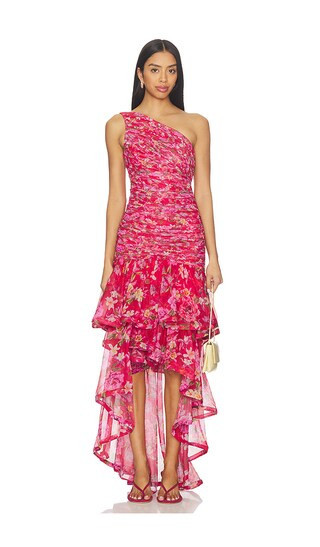 PatBO Peony Asymmetrical Maxi Dress in Red. - size 0 | Revolve Clothing (Global)