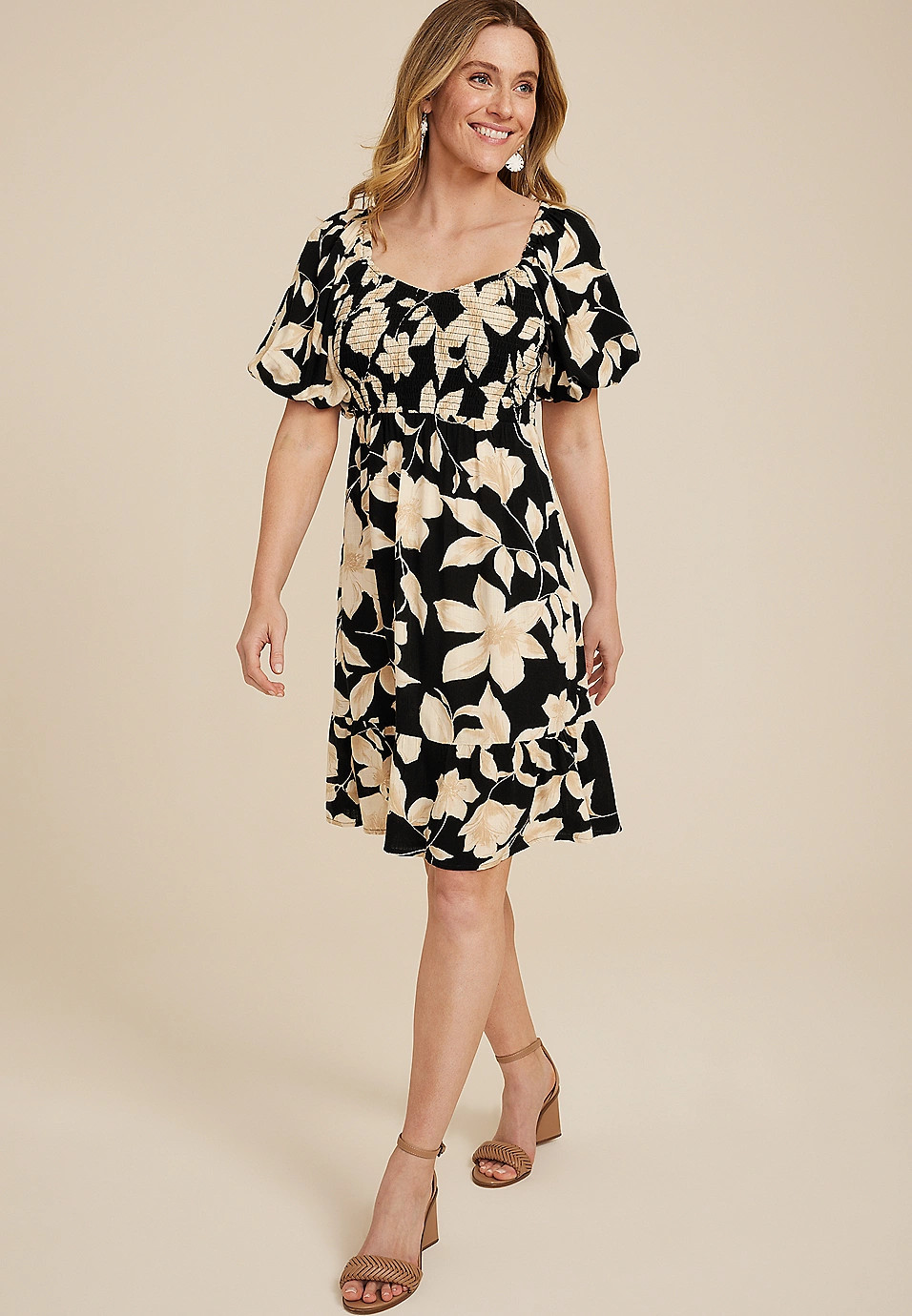 Floral Sweetheart Bubble Short Sleeve Mini Dress | Maurices