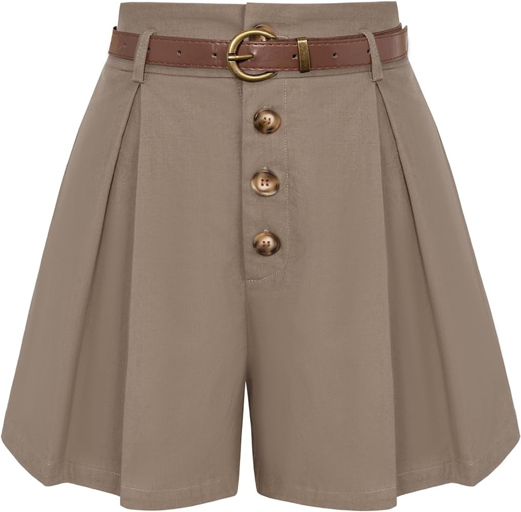 Belle Poque Womens Shorts Dressy Casual High Waisted Summer Pleated Wide Leg Shorts with Pockets ... | Amazon (US)