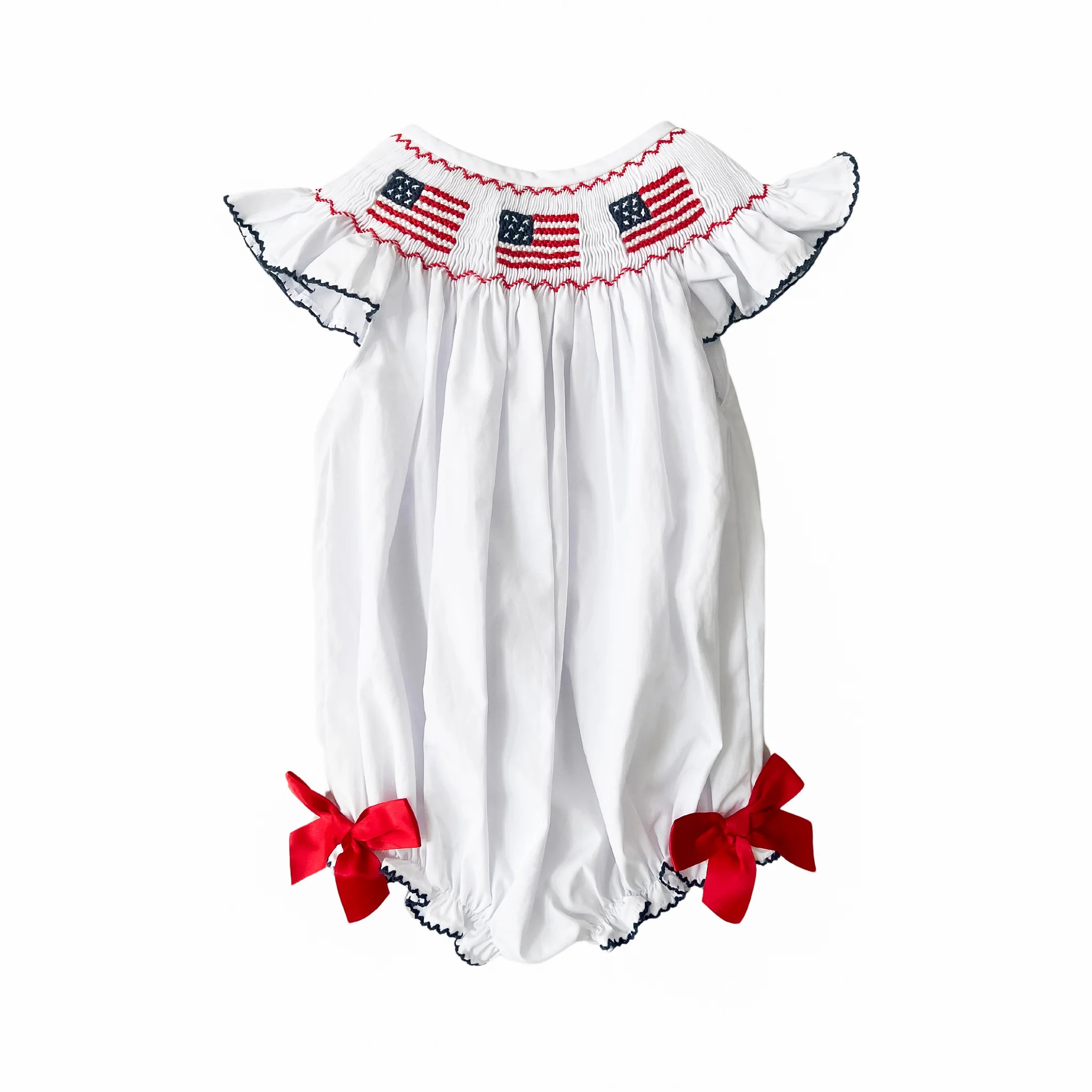 PRE-ORDER Ellie Fourth of July Smocked Bubble with Bows | Lillie & Lilah