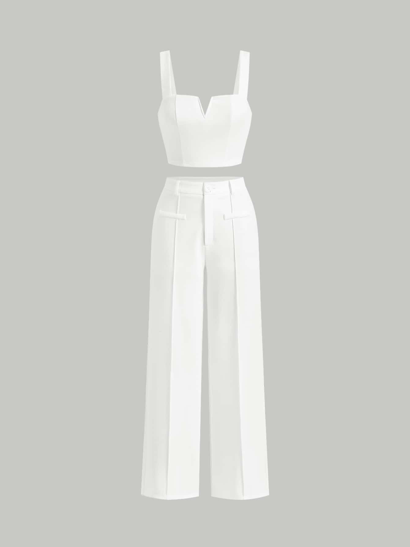 SHEIN MOD Notched Neck Crop Cami Top & Pants | SHEIN