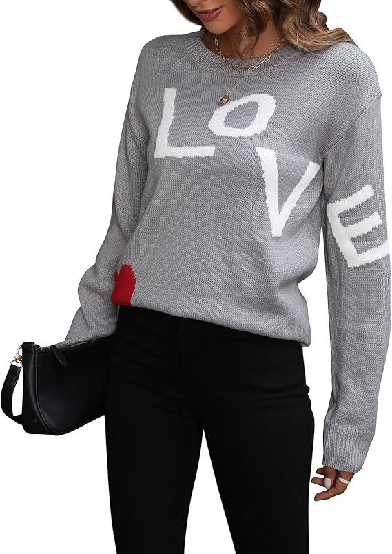 Drvitor Women's Pullover Long Sleeve Sweaters,Heart Pattern Crewneck Knitted Cute Sweaters for Wo... | Amazon (US)