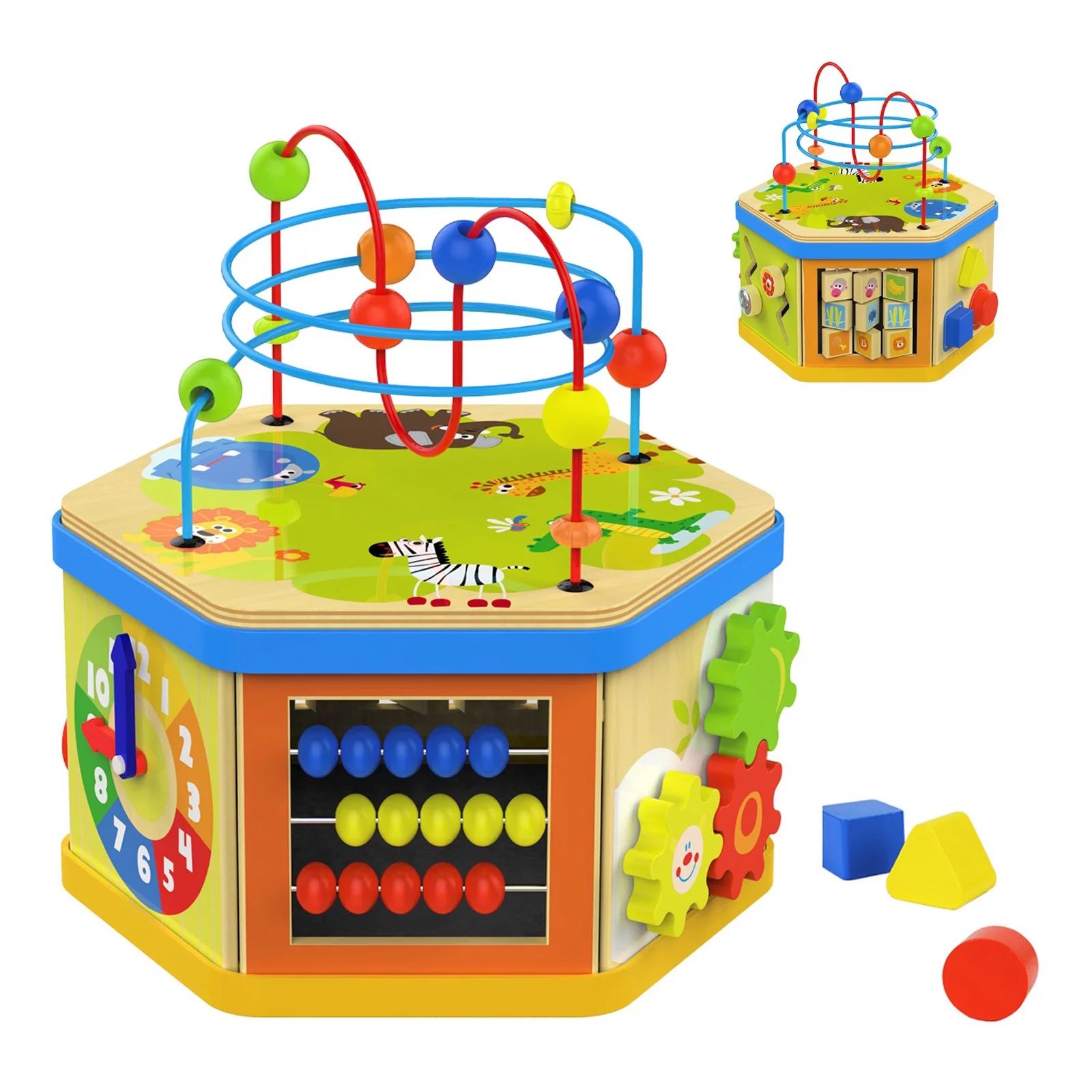 TOP BRIGHT Activity Cube Toys Baby Wooden Bead Maze Shape Sorter 7-in-1 Toys for 1 Year Old Boy a... | Walmart (US)