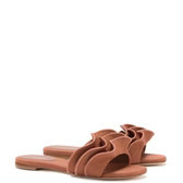 Ivy Ruffle Flat Mule In Caramel Raffia | Larroude
