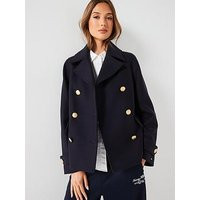 Tommy Hilfiger Cropped Wool Peacoat - Navy, Navy, Size Eu 44 = Uk 16, Women | Very (UK)