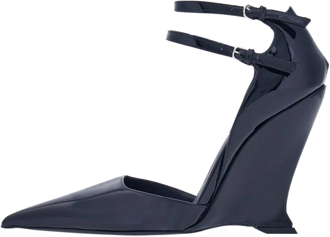 Pointed Closed Toe Wedge Heels for Women, Sexy Patent Leather Buckle Strap Office Dress Pumps Sho... | Amazon (US)