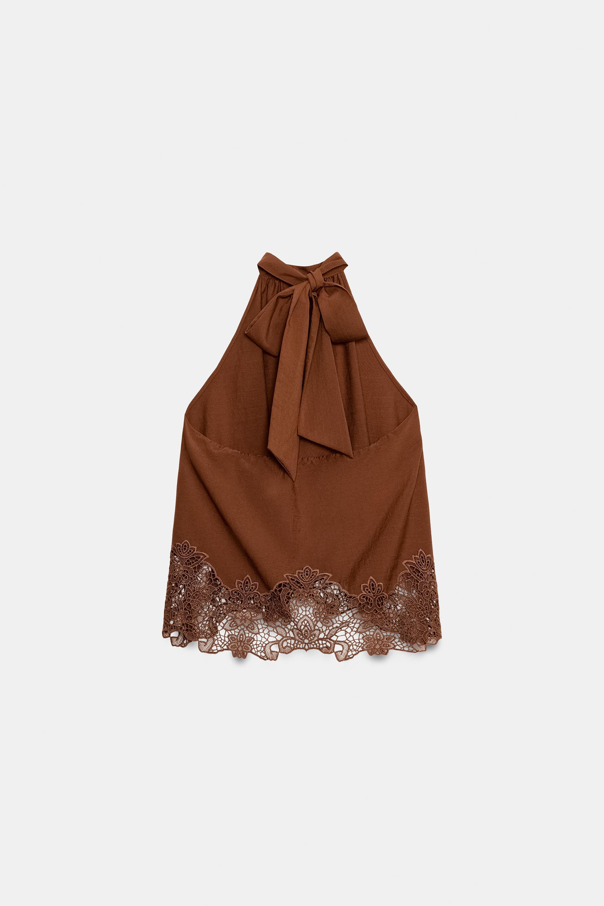 EMBROIDERED EYELET HALTER TOP | Zara US