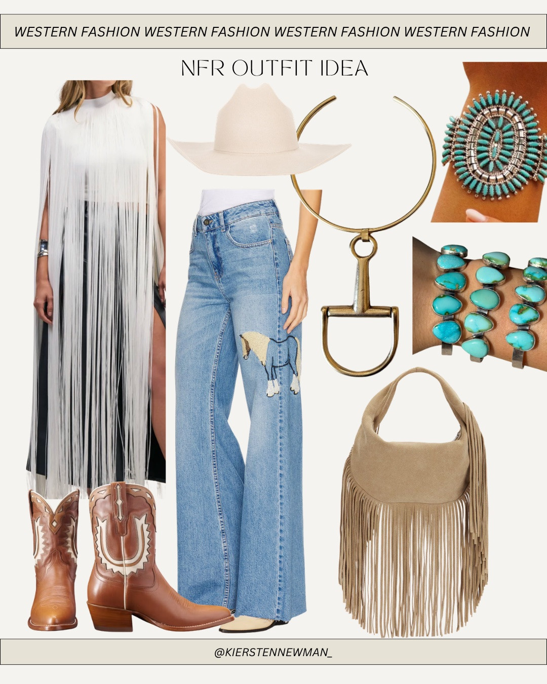 NATIONAL FINALS RODEO OUTFIT IDEA - NFR - western fashion - cowgirl
Boots - cowgirl hat - fringe leather skirt - Vegas - cowboy cowgirl - horse bit necklace - Tecovas - country concert outfit idea - rodeo - PBR - Texas - western chic - denim dress - fringe bag - horse print - turquoise jewelry - booties - horse jeans - fringe top

#LTKgrwm #LTKootd
