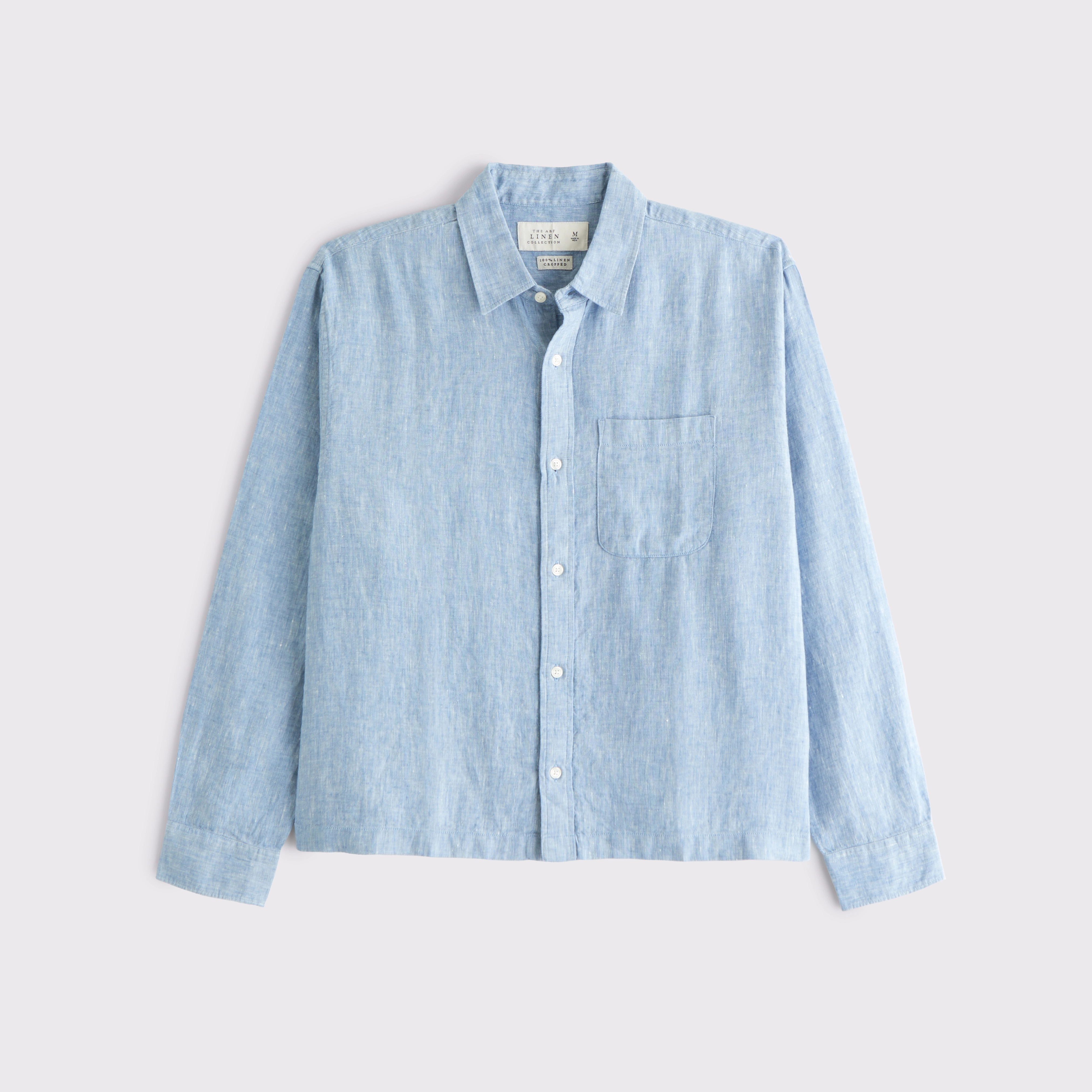 Cropped Linen Button-Up Shirt | Abercrombie & Fitch (US)