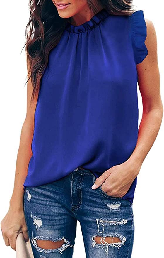KIRUNDO 2021 Summer Women’s Tunic Tops Ruffle Neck Cap Sleeves Shirts Floral Print Loose Babydo... | Amazon (US)