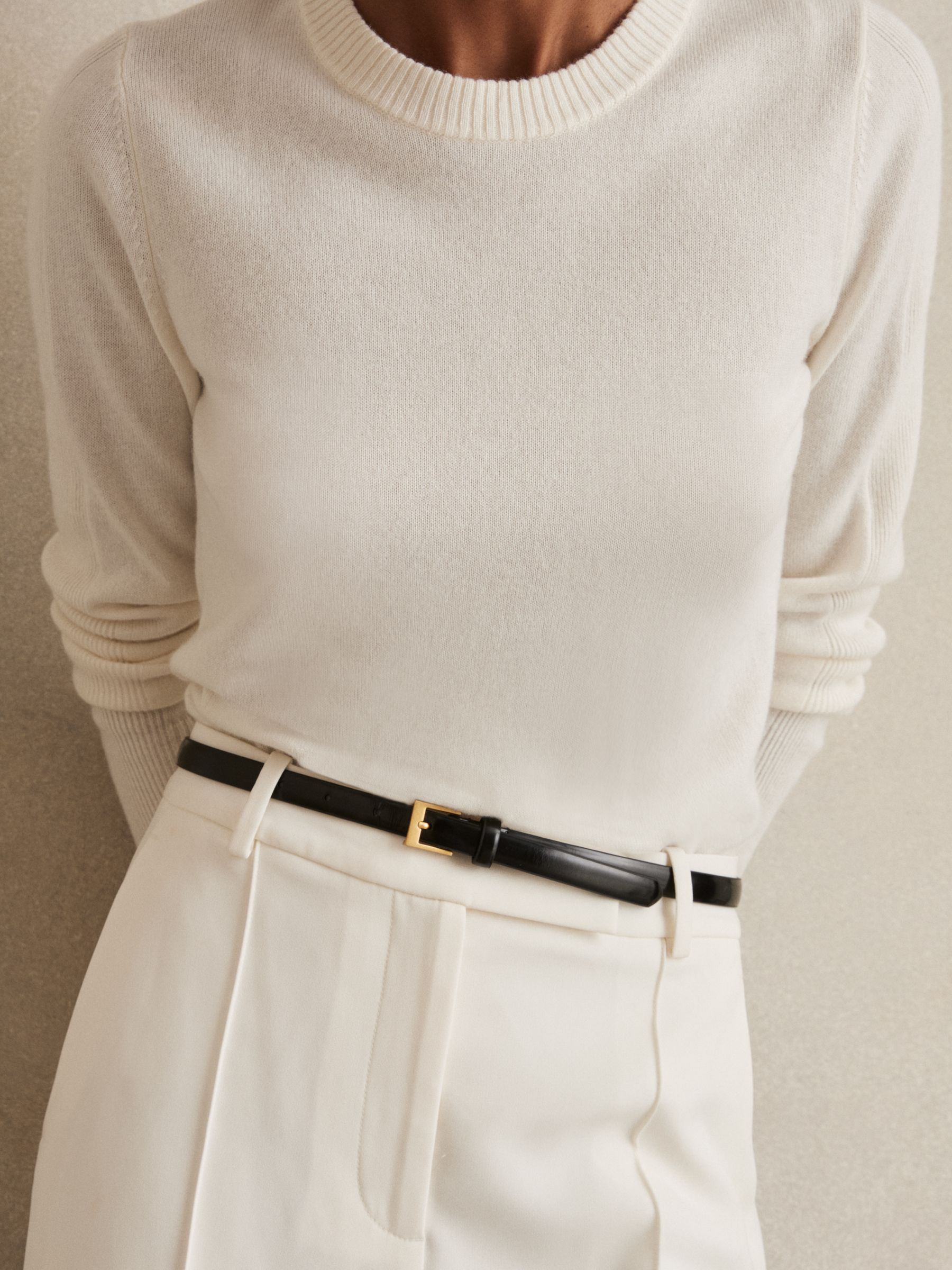 Leather Skinny Belt in Black | Reiss US