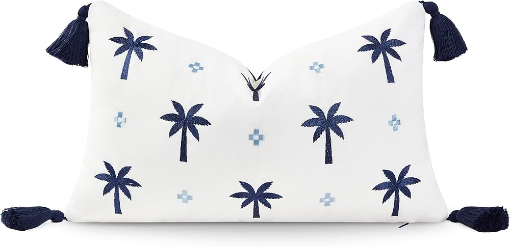 Hofdeco Premium Coastal Hampton Style Patio Indoor Outdoor Lumbar Pillow Cover Only, 12"x20" Wate... | Amazon (US)