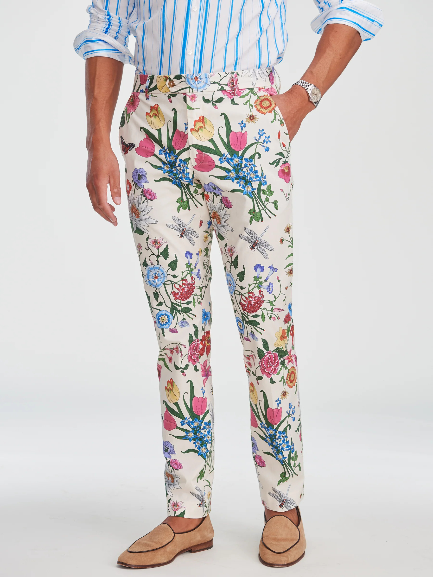 White/Multi Dragonfly Garden Madison Fancy Pants | Men's Pants | J.McLaughlin | J.McLaughlin
