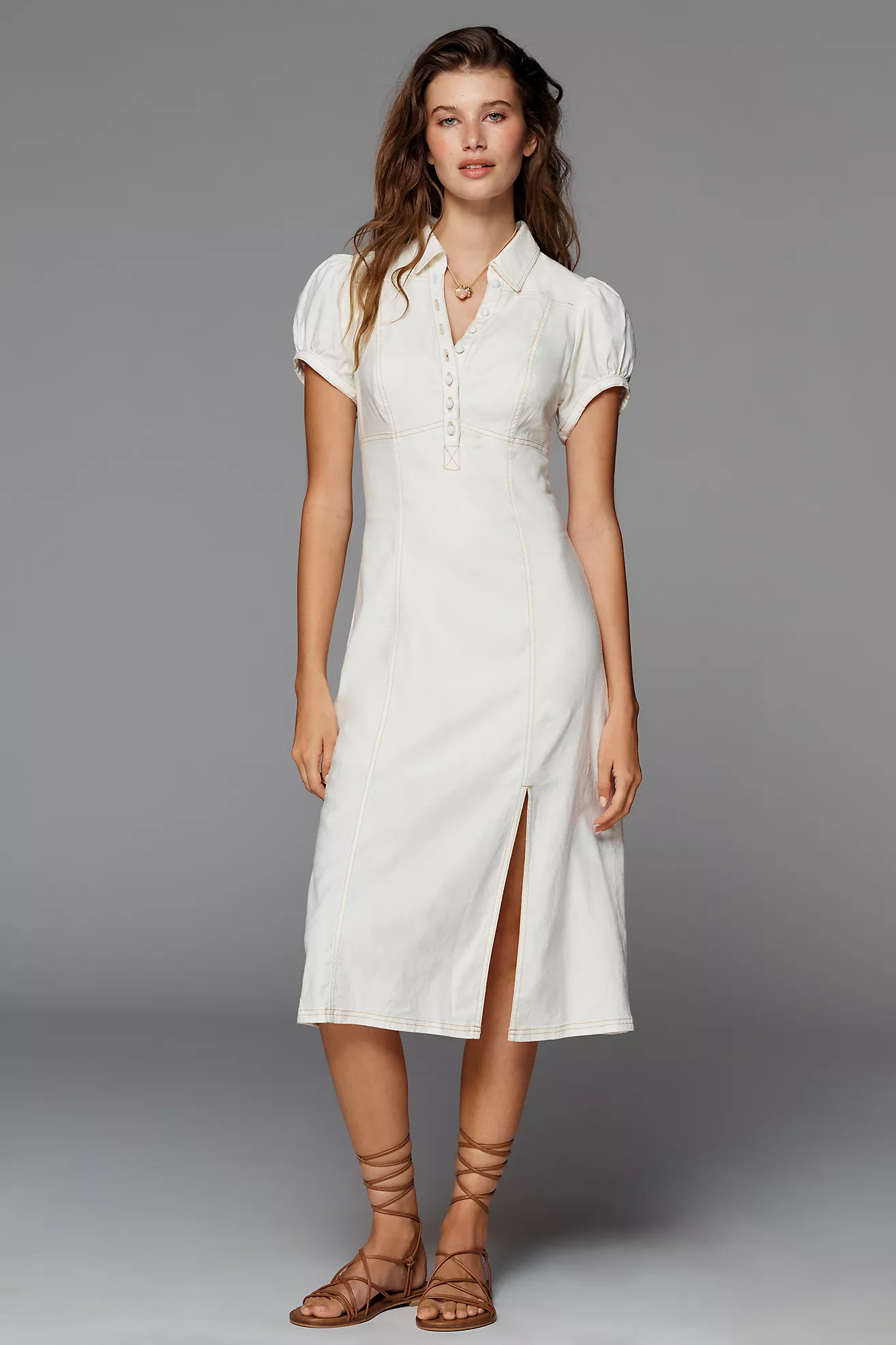 Rebekah Linen Slim Midi Dress by Pilcro | Anthropologie (US)