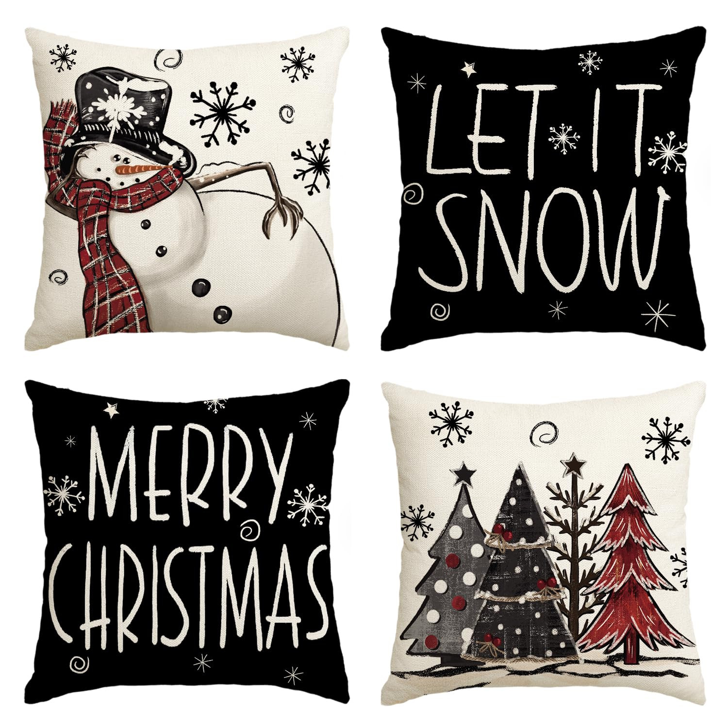AVOIN colorlife Merry Christmas Snowman Let It Snow Black Throw Pillow Covers, 18 x 18 Inch Xmas ... | Amazon (US)