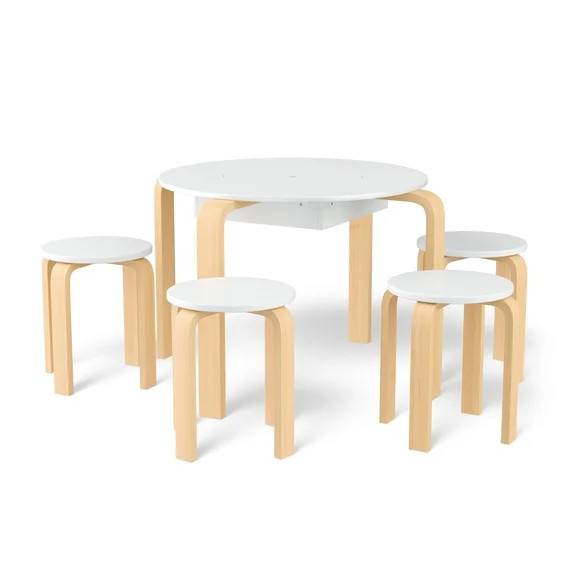 Mainstays Kids 5 Piece Play Table and Chair Set, Natural Teak And White | Walmart (US)