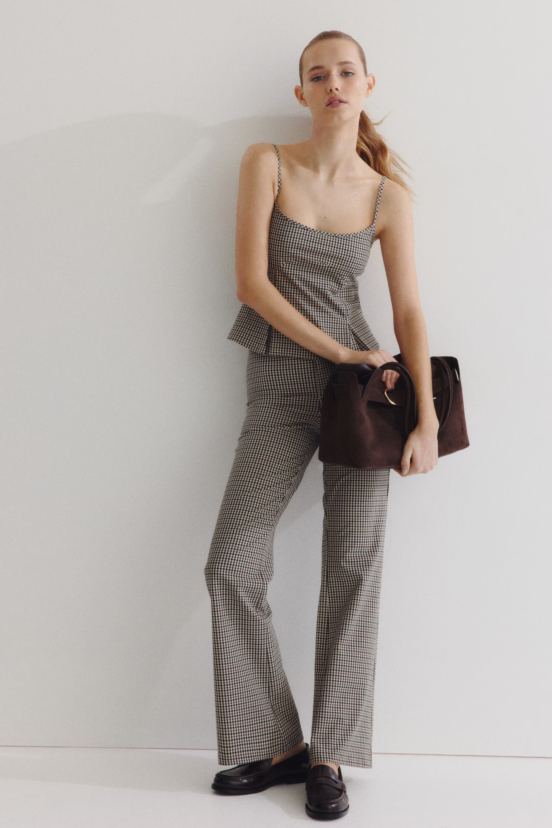 Flared Pants - Beige/checked - Ladies | H&M US | H&M (US + CA)
