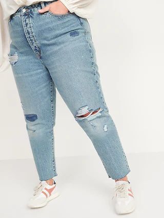 Higher High-Waisted Button-Fly O.G. Straight Ripped Non-Stretch Jeans for Women | Old Navy (US)