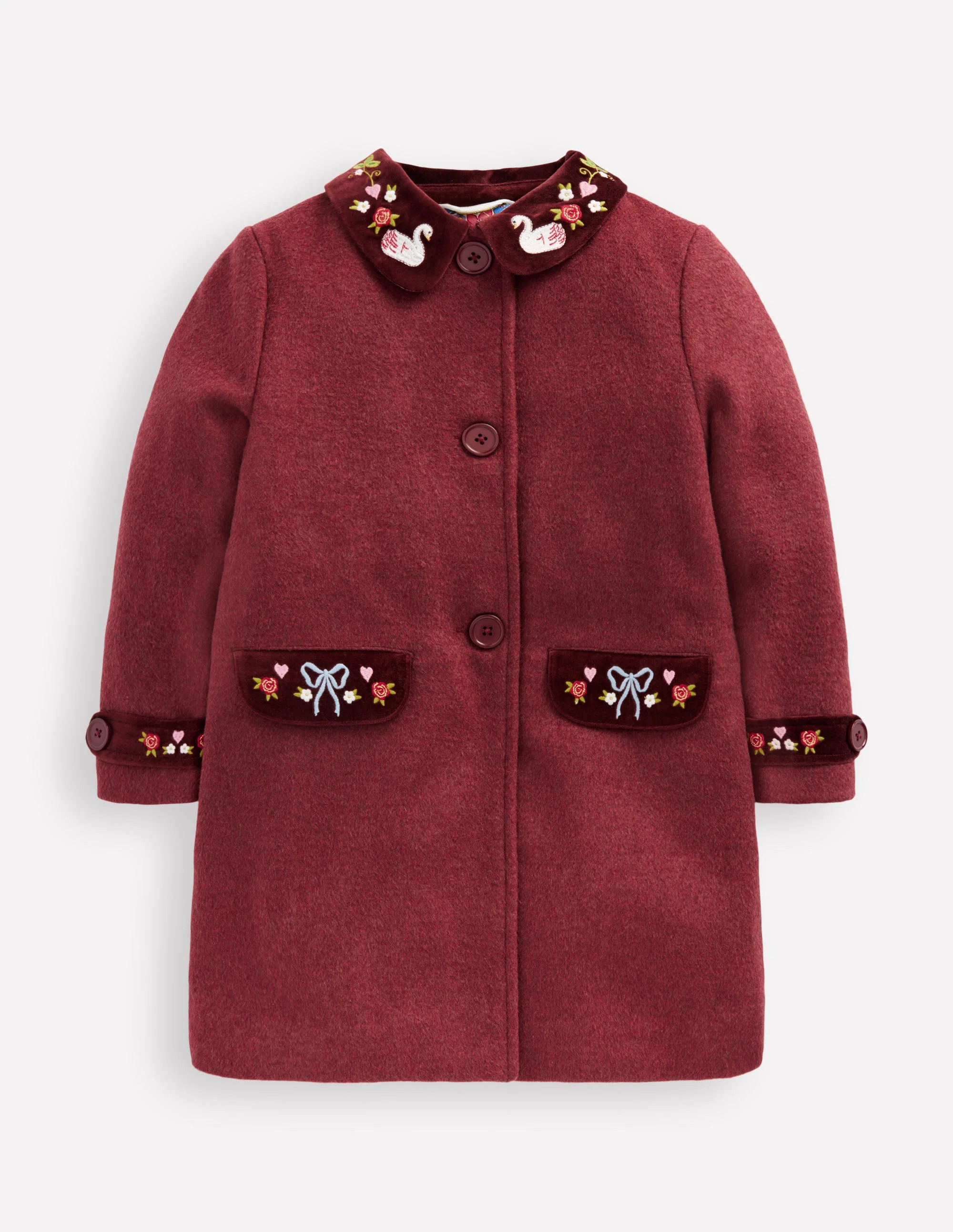 Wool Blend Coat-Chestnut Swan Embroidery | Boden (US)