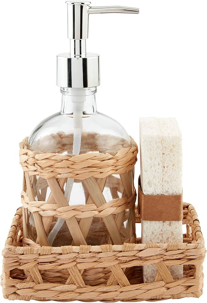 Mud Pie Woven Tray & Soap Pump Set, Brown, 5.5" x 8" | Amazon (US)