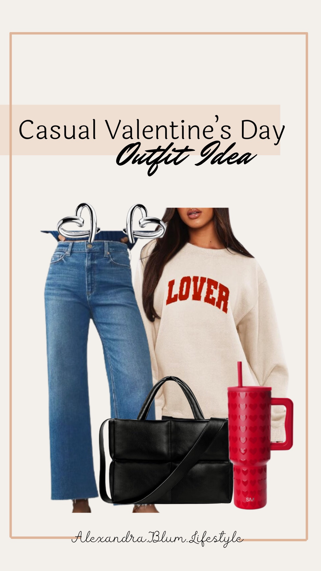 Casual valentines day outfit idea from Amazon! Valentine’s Day outfit! Date night idea! Lover crewneck sweater, straight leg jeans, red heart tumbler, black puffer handbag purse, and silver heart earrings! Amazon fashion!

#LTKFindsUnder100 #LTKSeasonal #LTKStyleTip