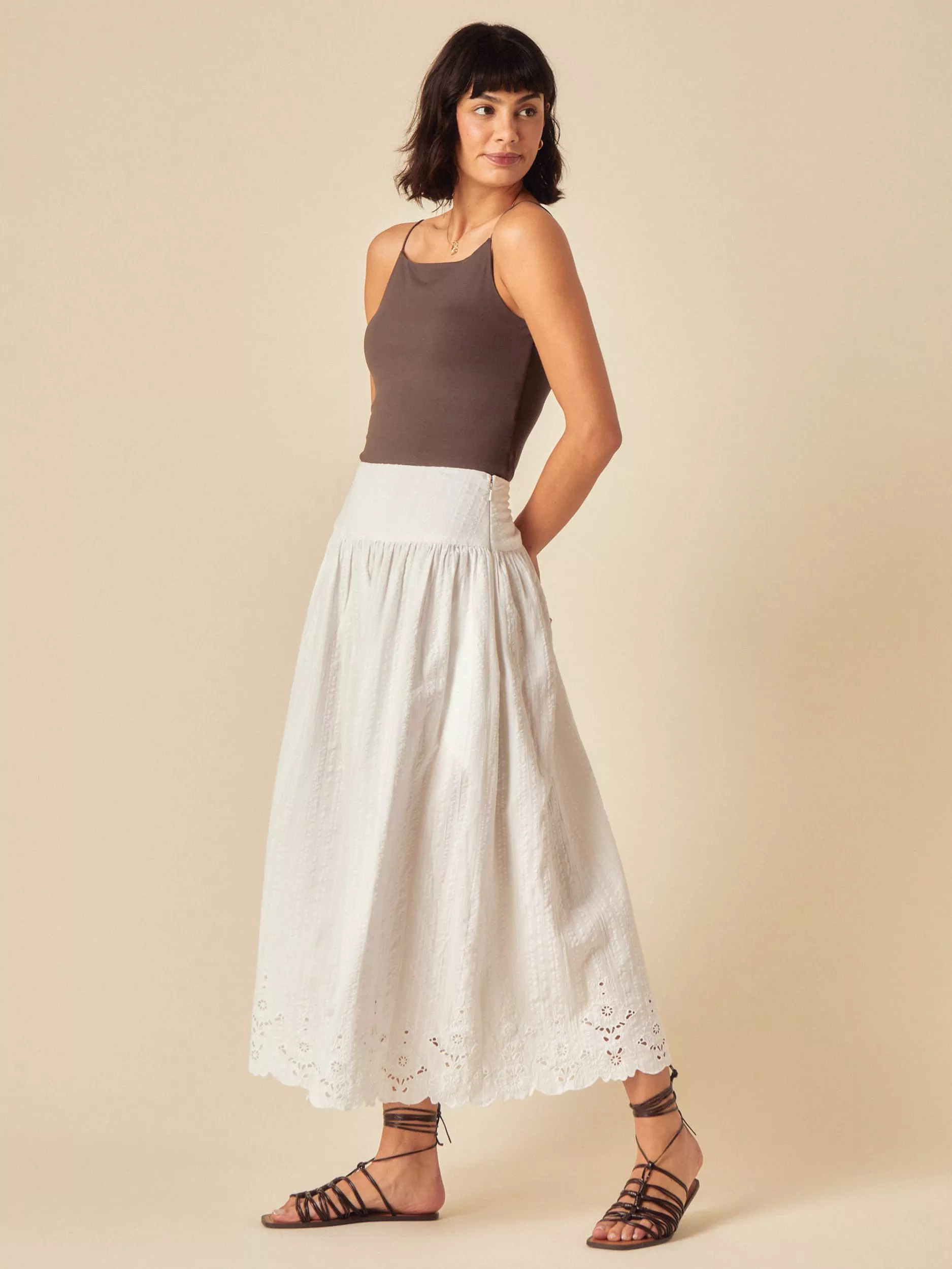 Nobody's Child Layla Cotton Midi Skirt, White | John Lewis (UK)