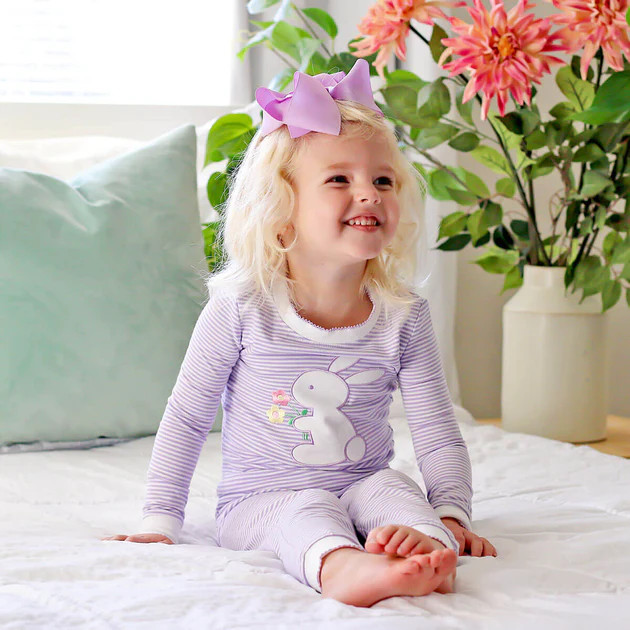 Lavender Stripe Garden Bunny Pajamas | Classic Whimsy