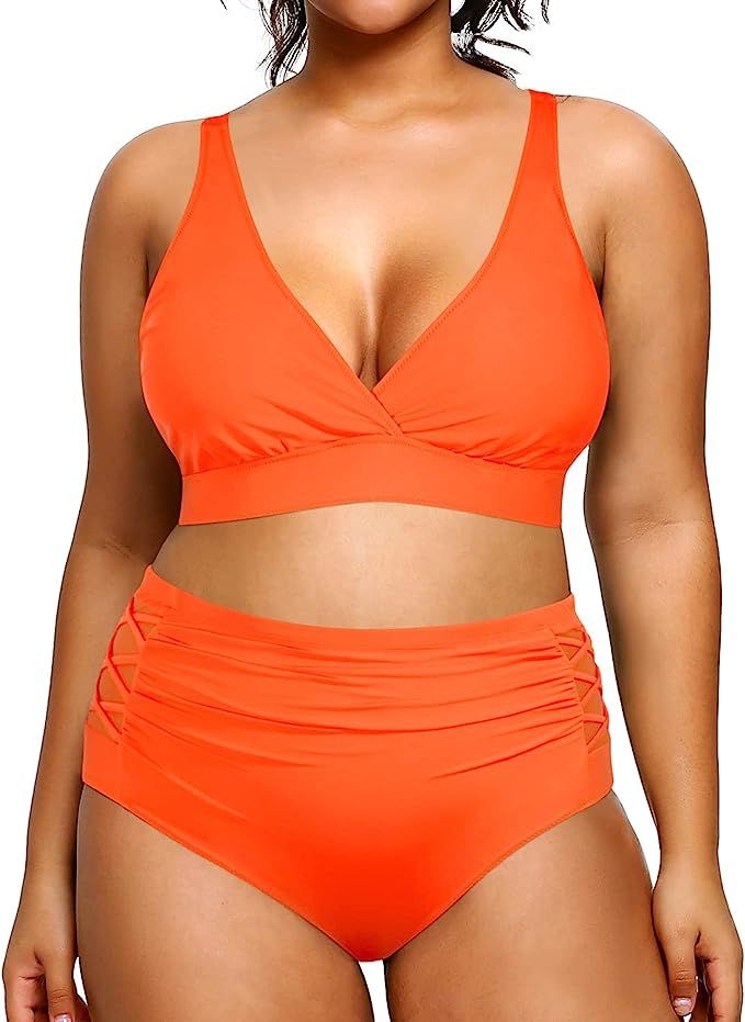 Yonique Womens Plus Size Bikini High Waisted Swimsuits Two Piece Bathing Suits Tummy Control Swim... | Amazon (US)