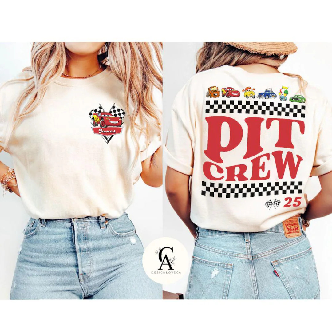 Two-sided Pit Crew Disney Cars Shirt, Lightning McQueen Mater Sally Carrera Doc Hudson Racing Car... | Etsy (US)