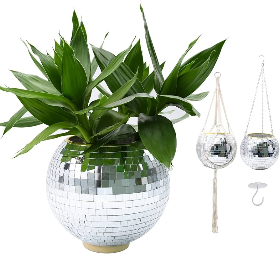 RUBY.Q Disco Ball Planter, 4"/6"/8" Silver/Rose Gold Disco Planter, Disco Ball Plant Hanger with ... | Amazon (US)